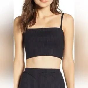 Leith Black Ribbed Square-Neck Cropped Tank
